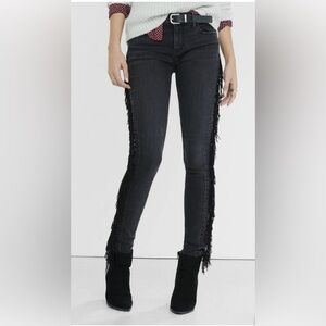 EXPRESS Grey rinsed Black side fringe western skinny jeans